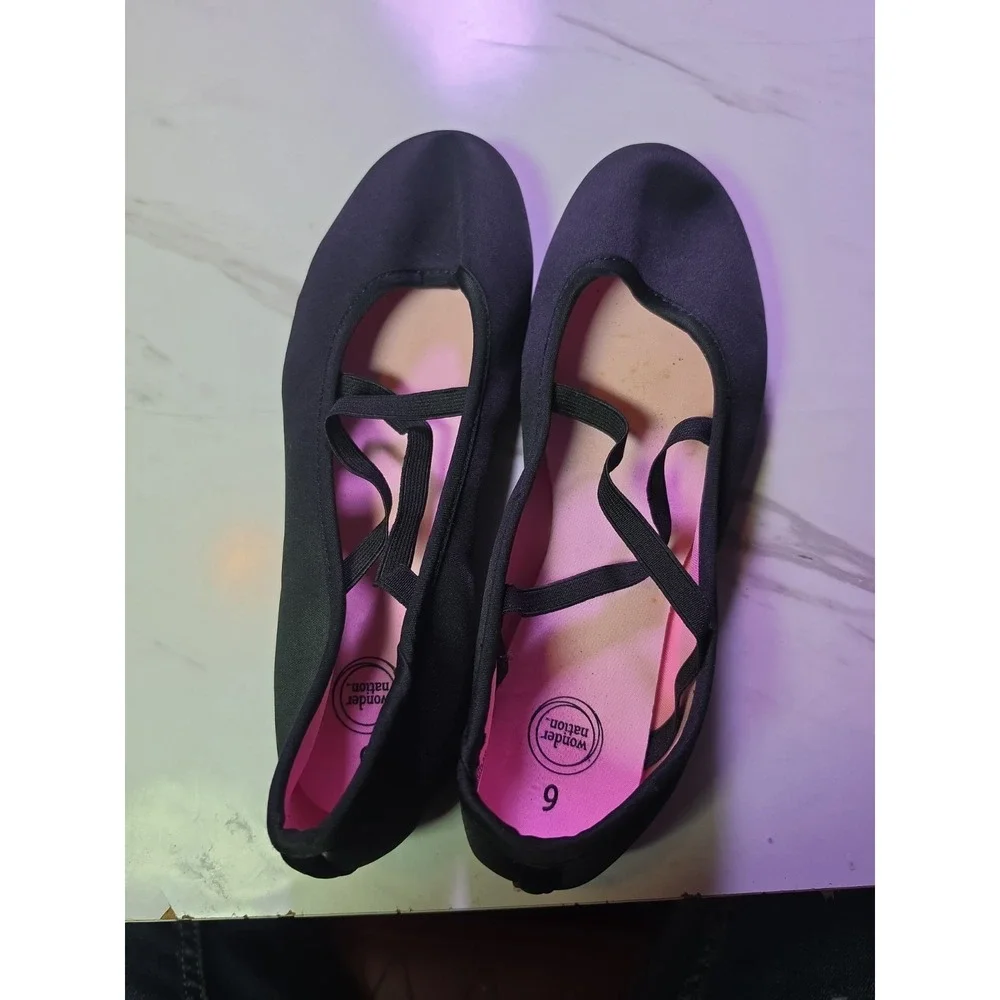 Wonder Nation Toddler Little Girls Classic Bow Smooth Black Ballet Flats Size 9